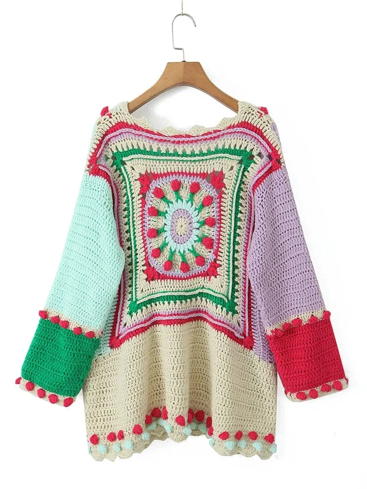 Electra Colorful Crochet Patchwork Cardigan