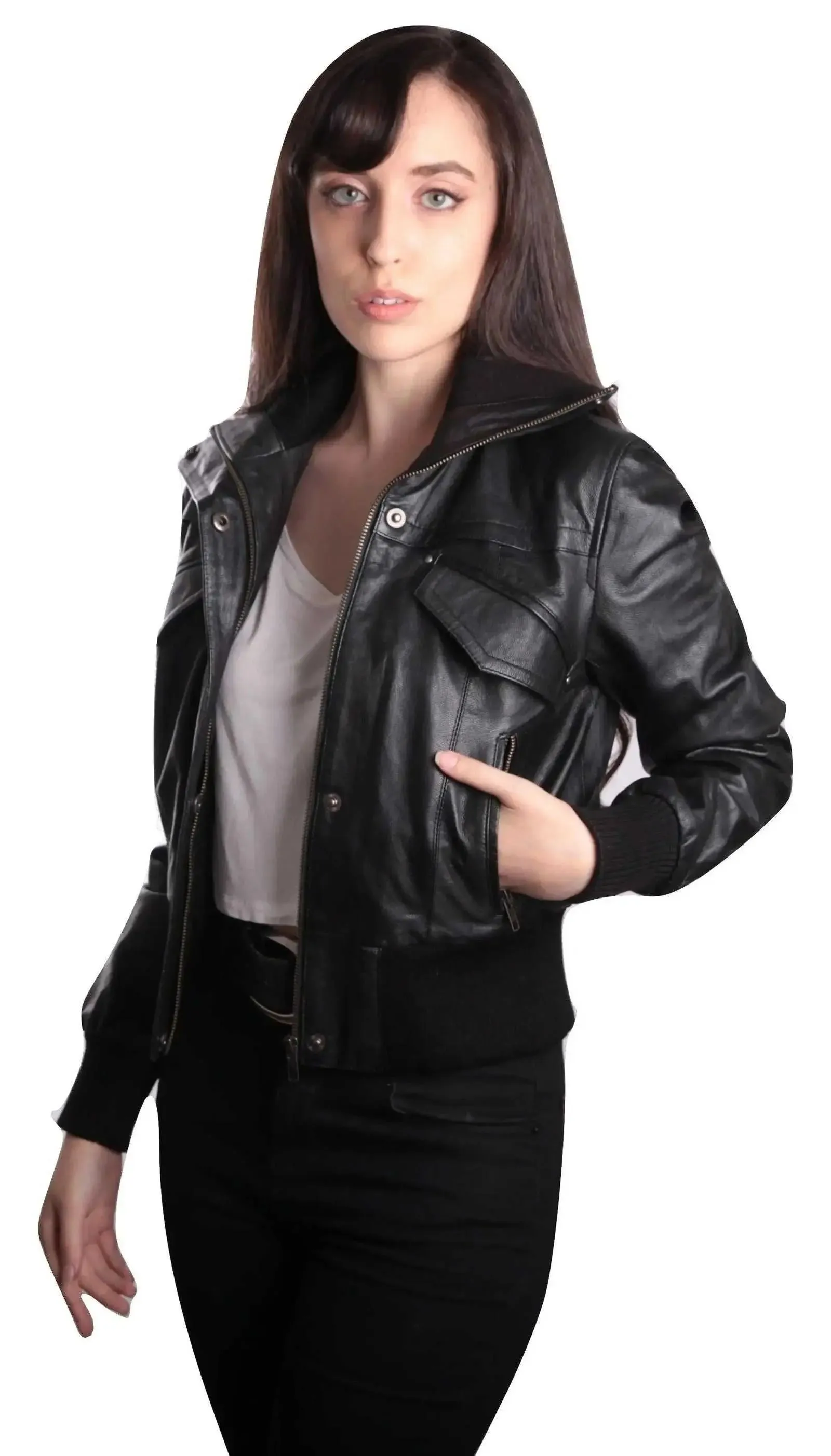 Elegant Women's Lambskin Short Bomber Jacket