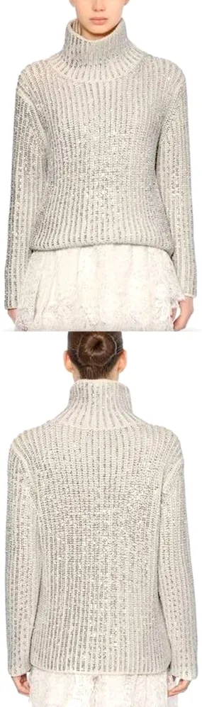 Embellished Wool Knit Turtleneck Sweater