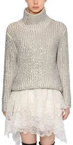 Embellished Wool Knit Turtleneck Sweater