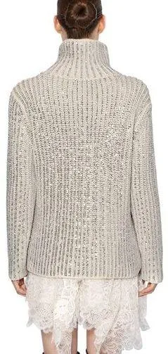 Embellished Wool Knit Turtleneck Sweater