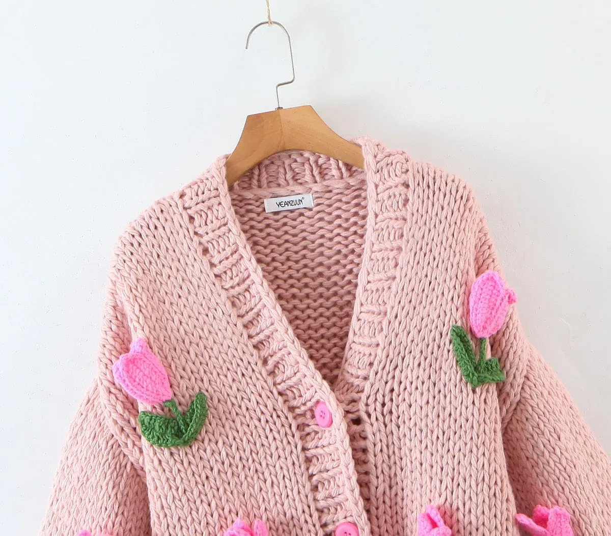 Embroidered Tulips Knit Cardigan