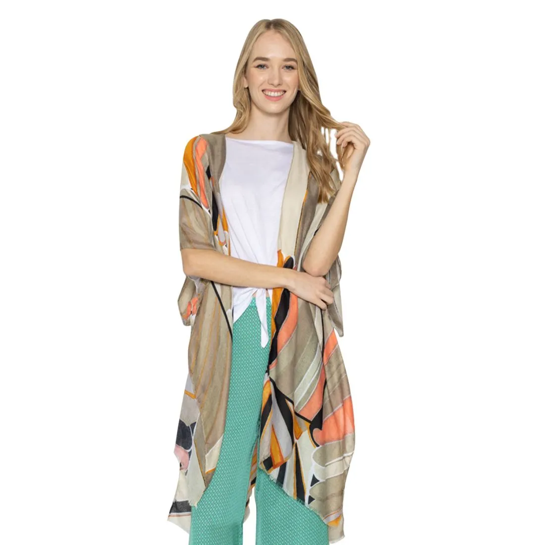 Empire Cove Womens Abstract Print Kimono Shawl Wraps Beach Cover Ups Summer