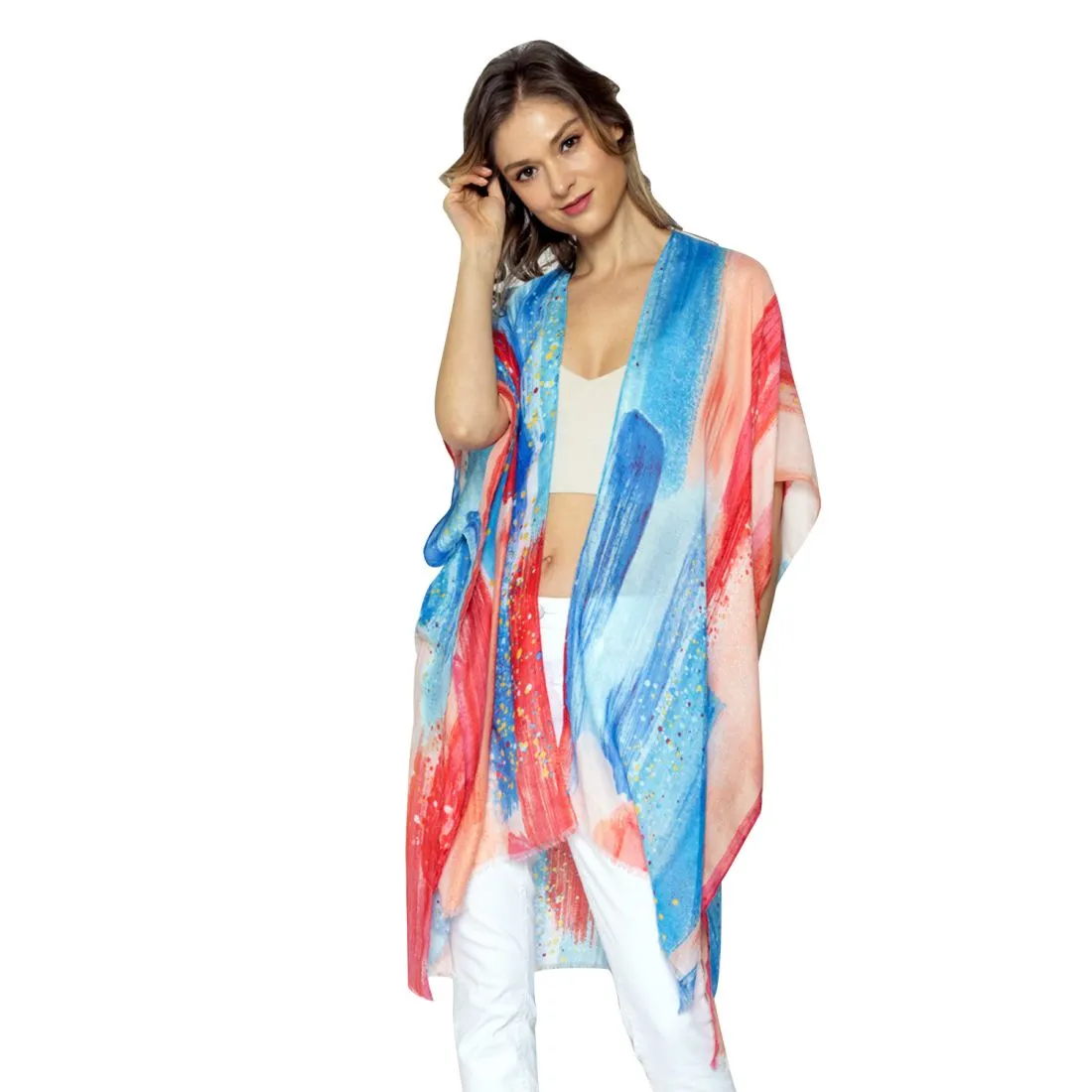 Empire Cove Womens Brush Stroke Print Kimono Shawl Wraps Beach Cover Ups Summer