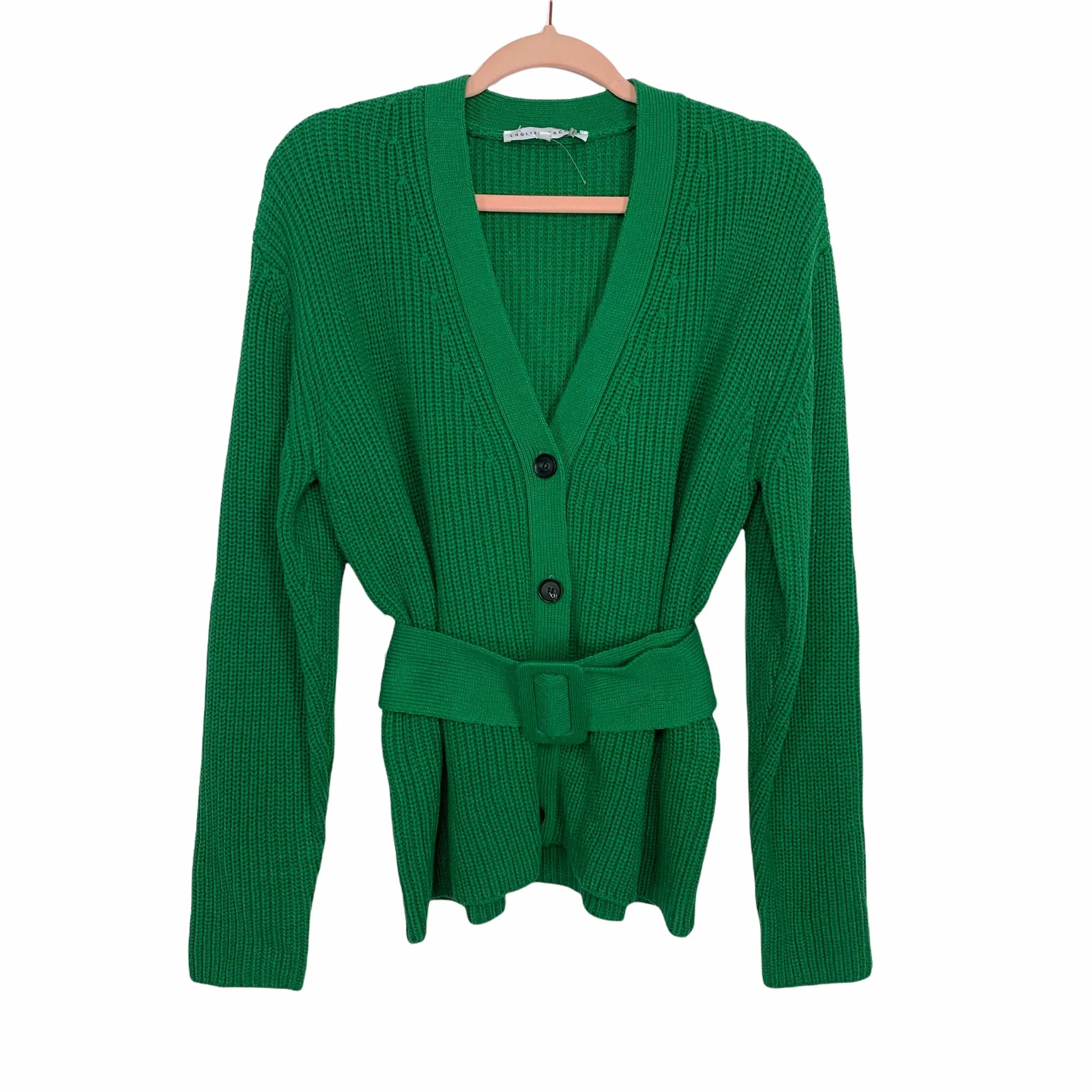 English Factory Green Button Up Belted Sweater Cardigan- Size M