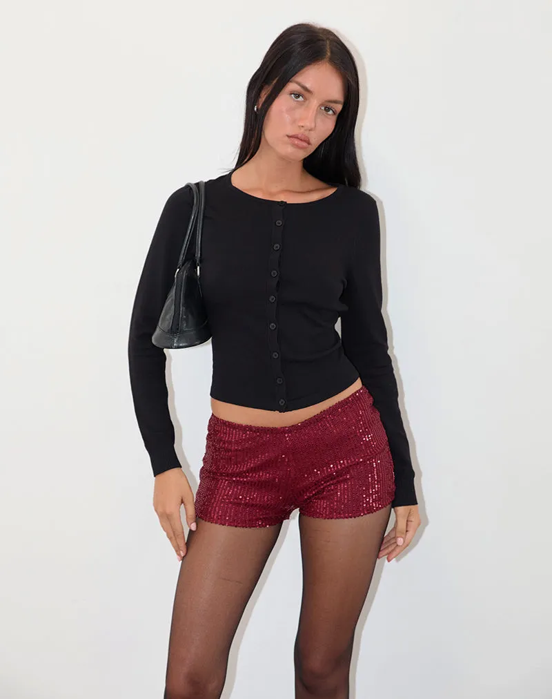 Erna Micro Shorts in Drape Mini Sequin Maroon