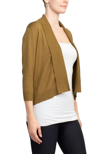 Esperanza Open Front 3/4 Sleeve Cropped Rayon Cardigan by Curated Brands