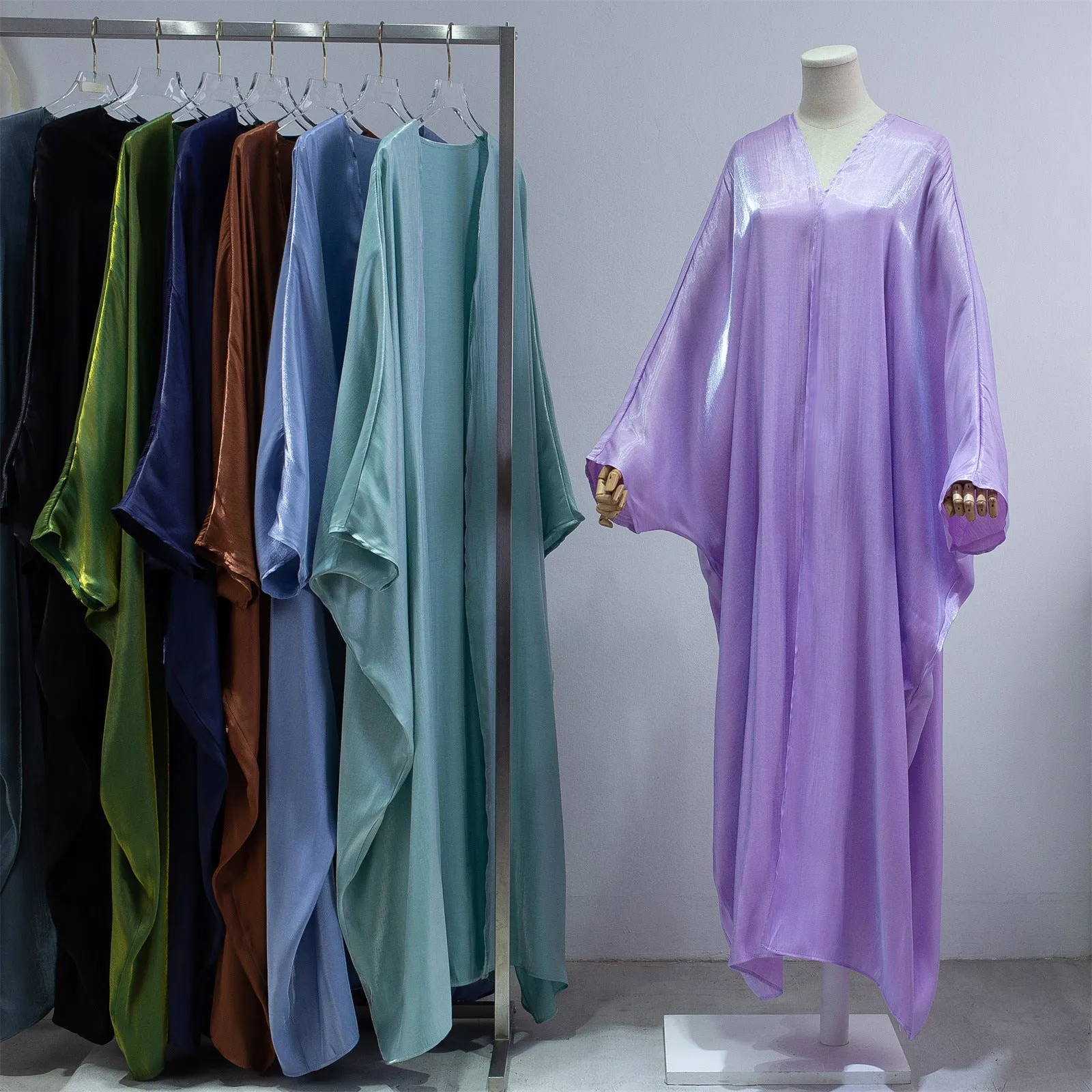 Fashion Casual Bright Silk Cardigan Plus Size Robe Batwing Sleeve