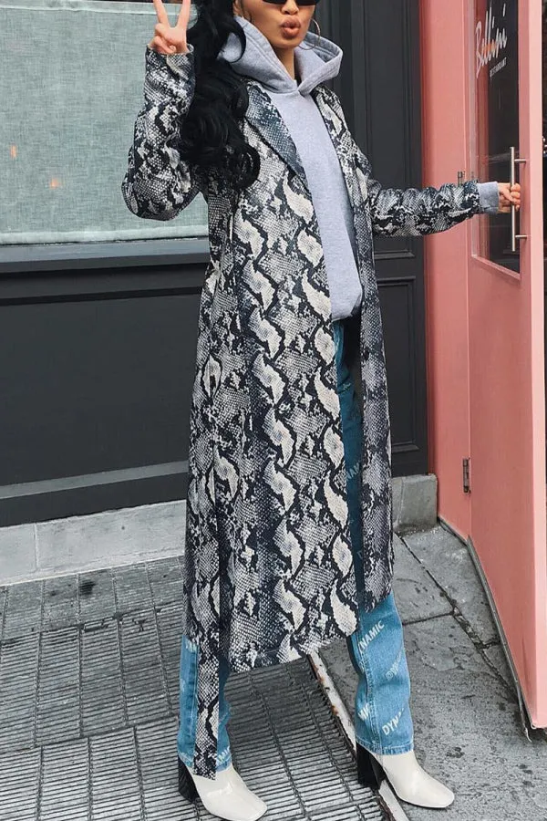 Fashionkova - Silver cardigan serpentine Print Print Long Sleeve Coats & Cardigan