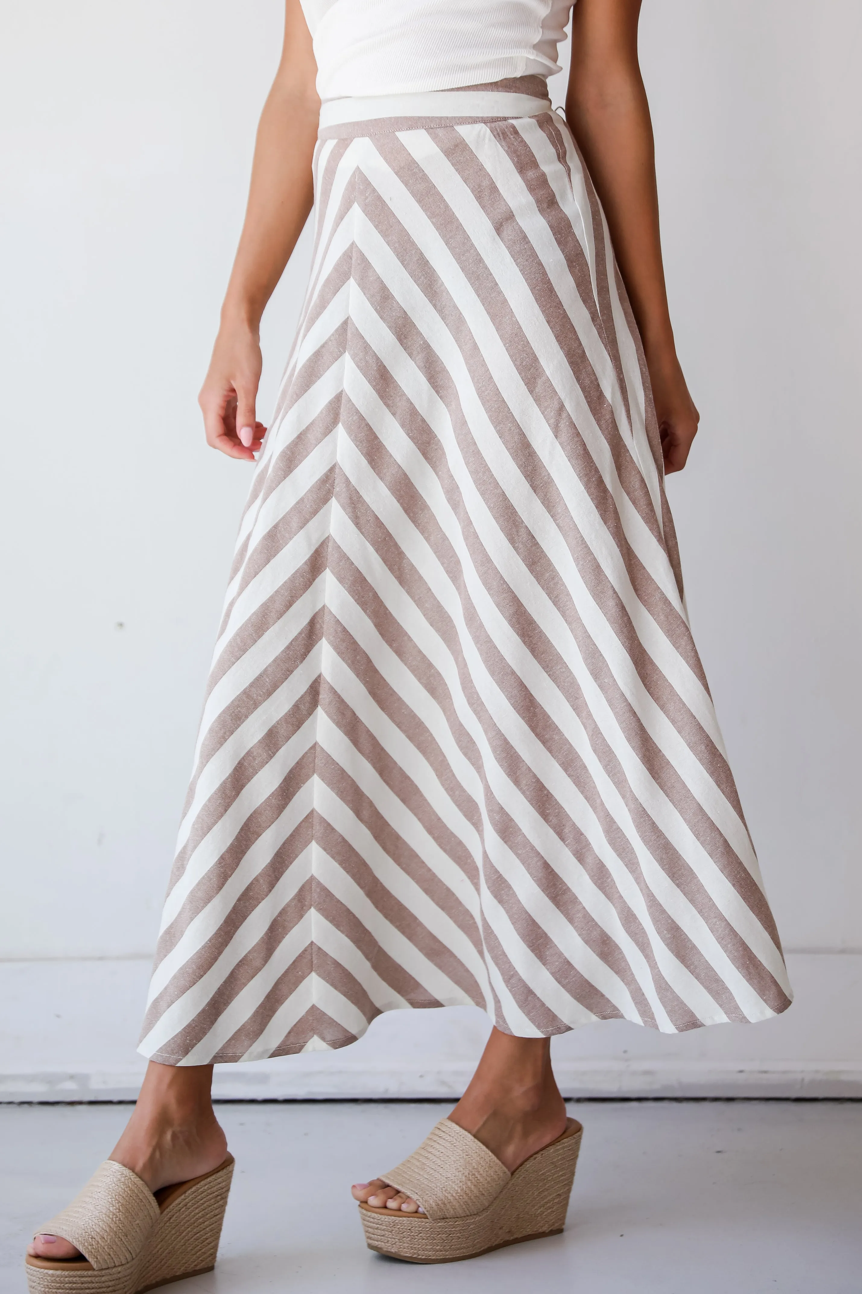 FINAL SALE - Completely Endearing Taupe Striped Maxi Skirt