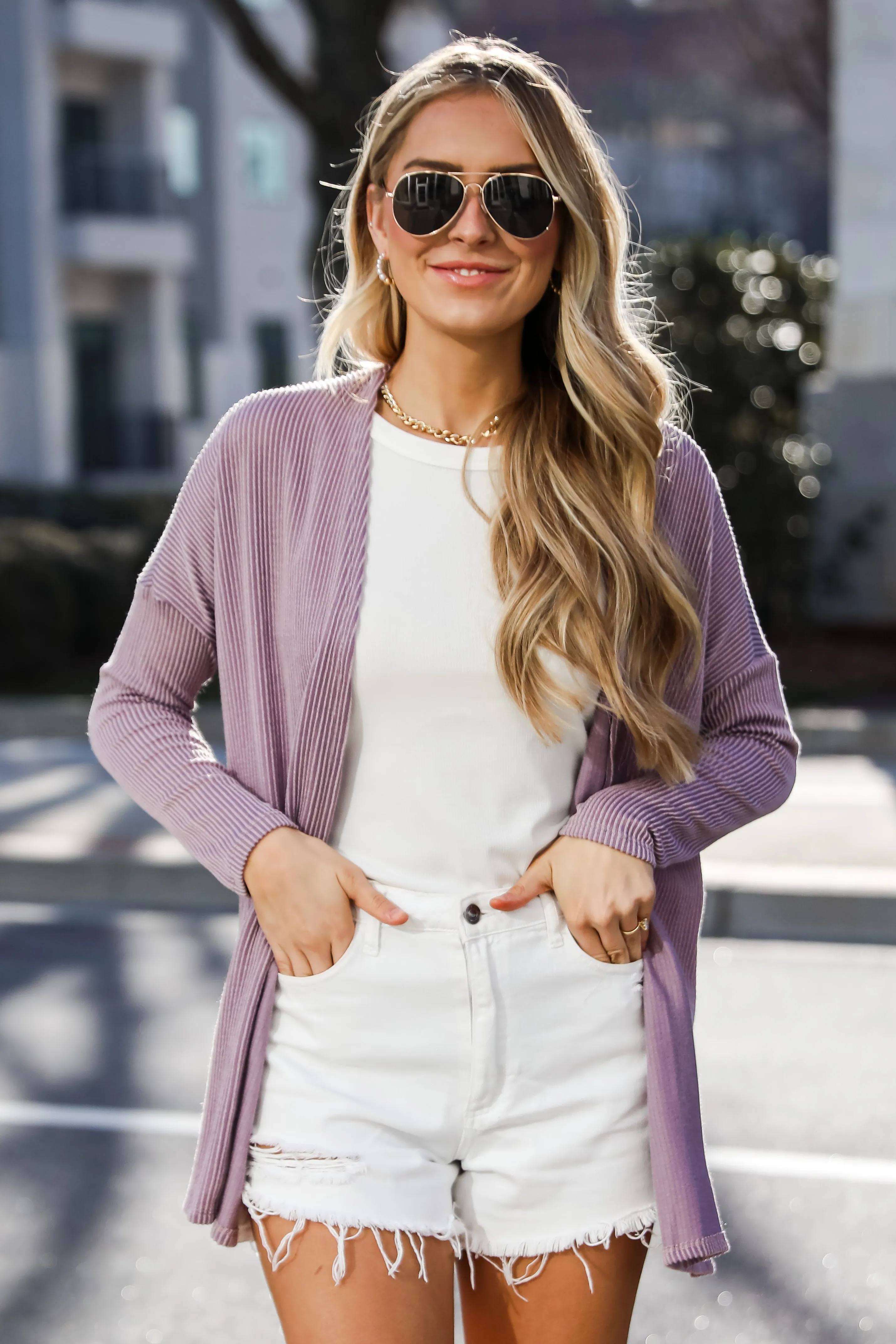 FINAL SALE - Easygoing Essence Lavender Corded Cardigan