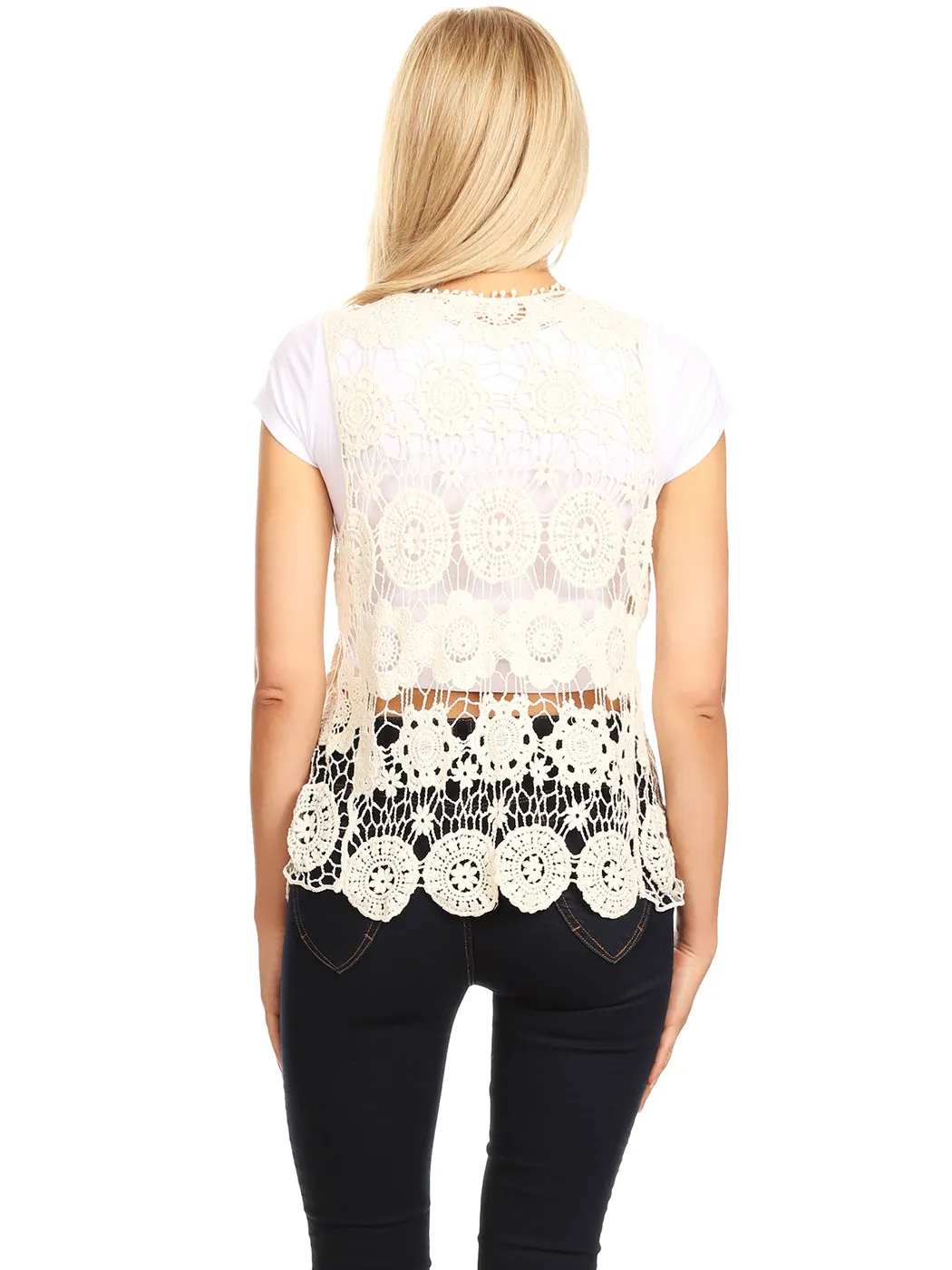 Floral Crochet Open Front Vest