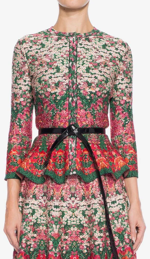 Flowerbed Jacquard Knit Peplum Cardigan