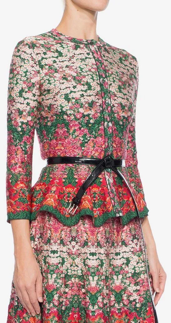 Flowerbed Jacquard Knit Peplum Cardigan