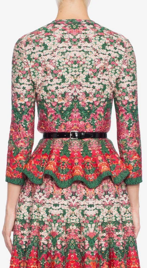 Flowerbed Jacquard Knit Peplum Cardigan