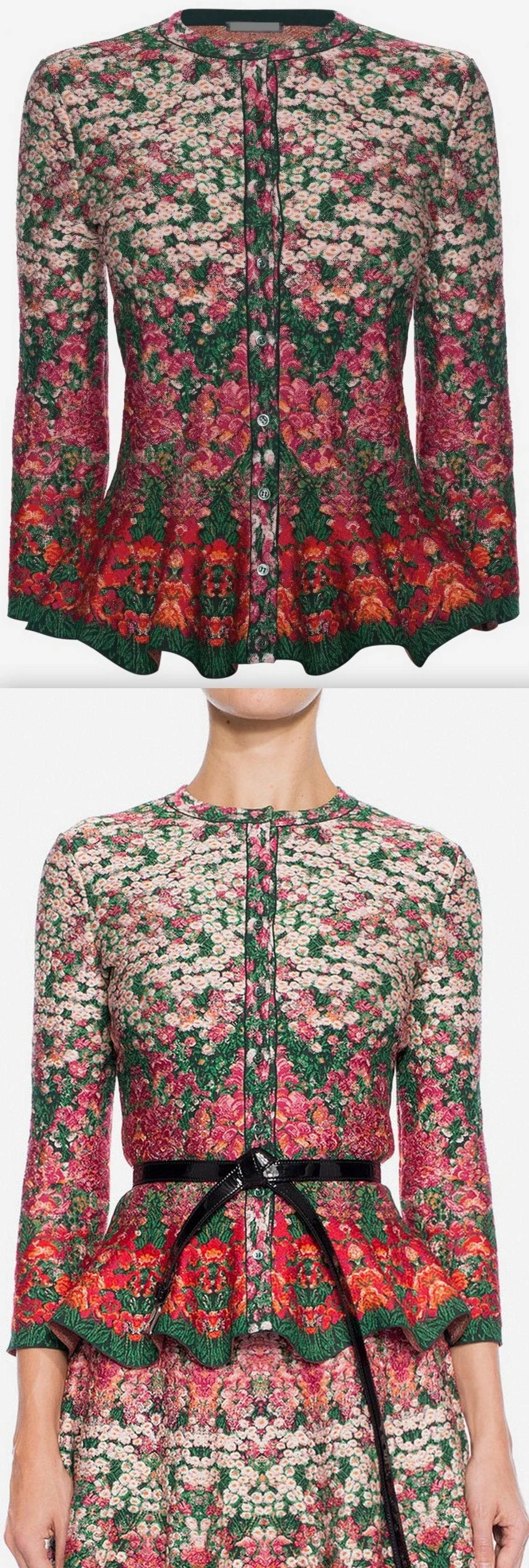 Flowerbed Jacquard Knit Peplum Cardigan