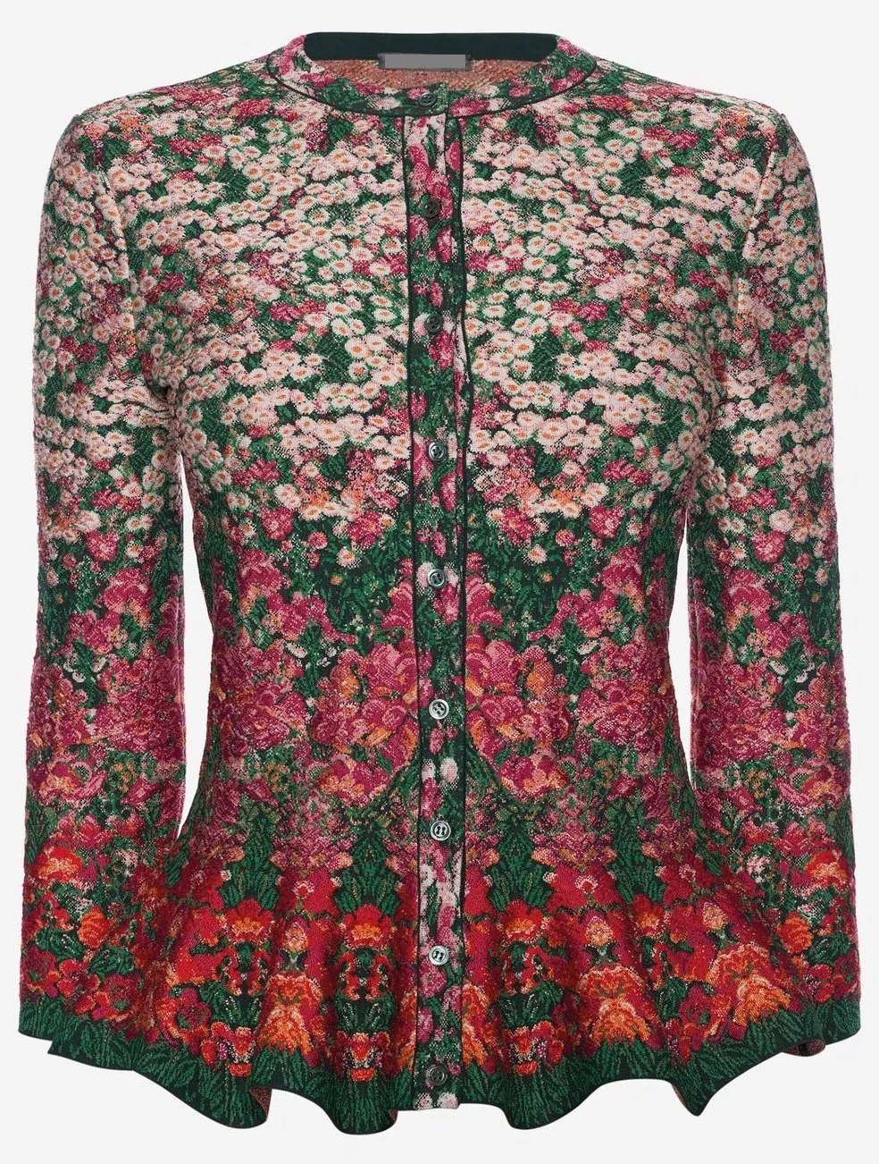 Flowerbed Jacquard Knit Peplum Cardigan