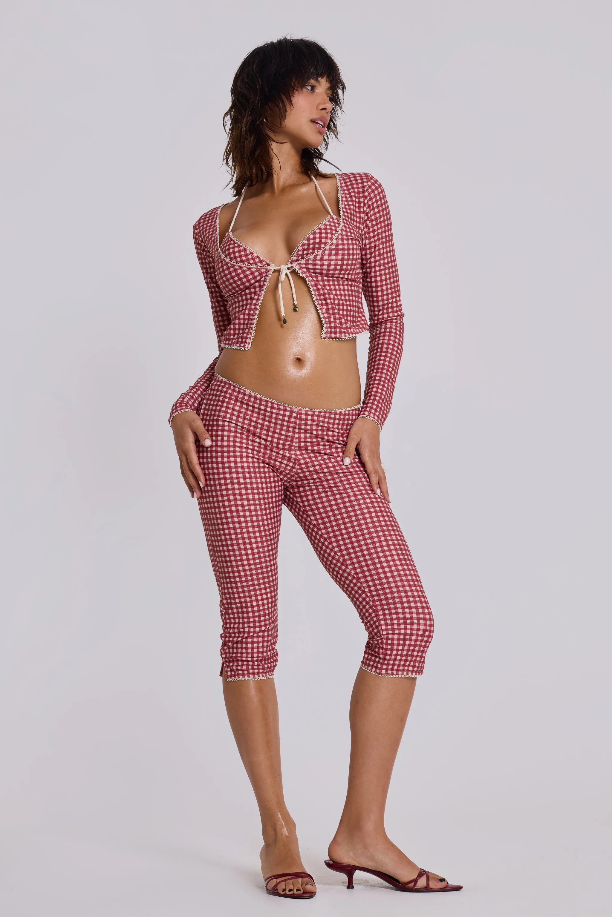 Freda Gingham Swim Cardigan Top