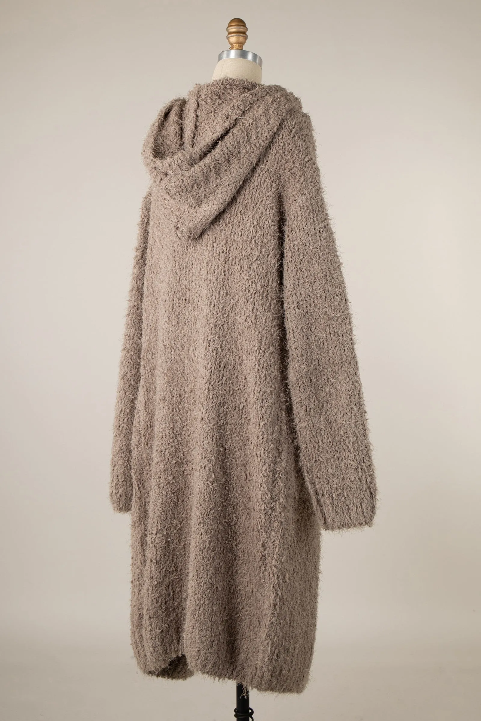 Fuzzy Fluffy Hooded Long Cardigan With Pockets