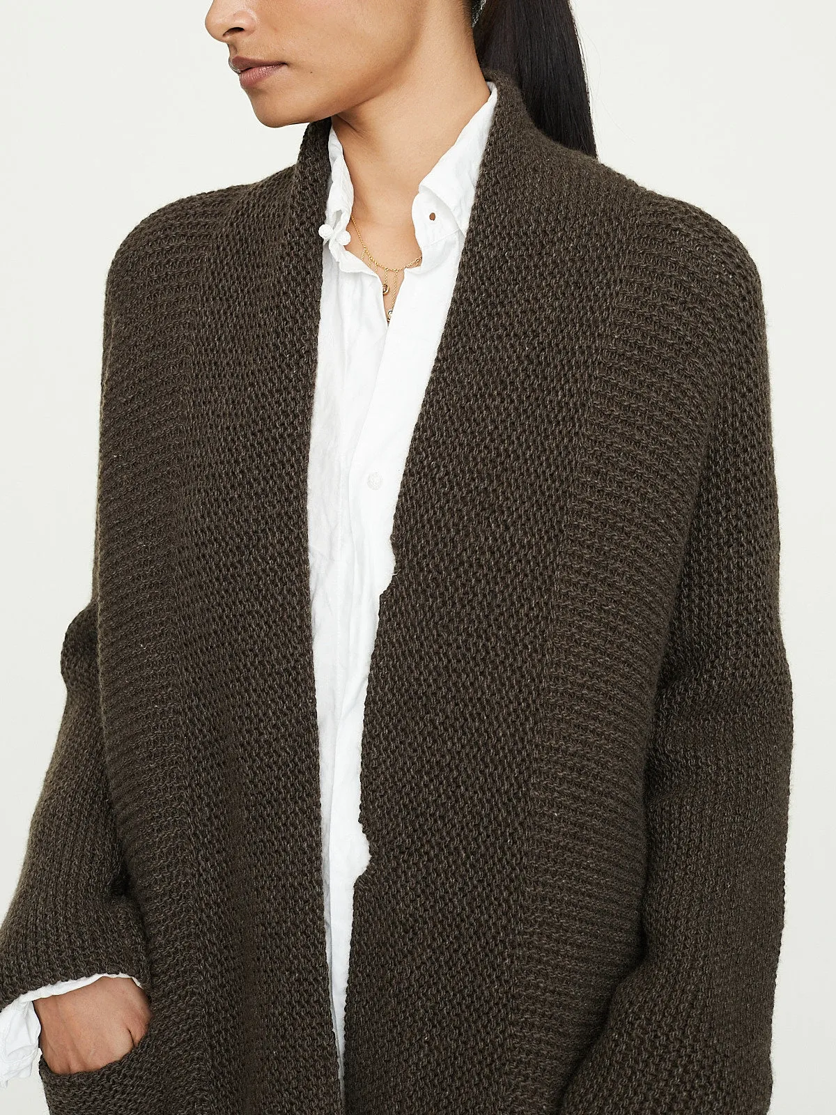 Giacca Legaccio Hand-Knitted Jacket Collo Scaille in Brown