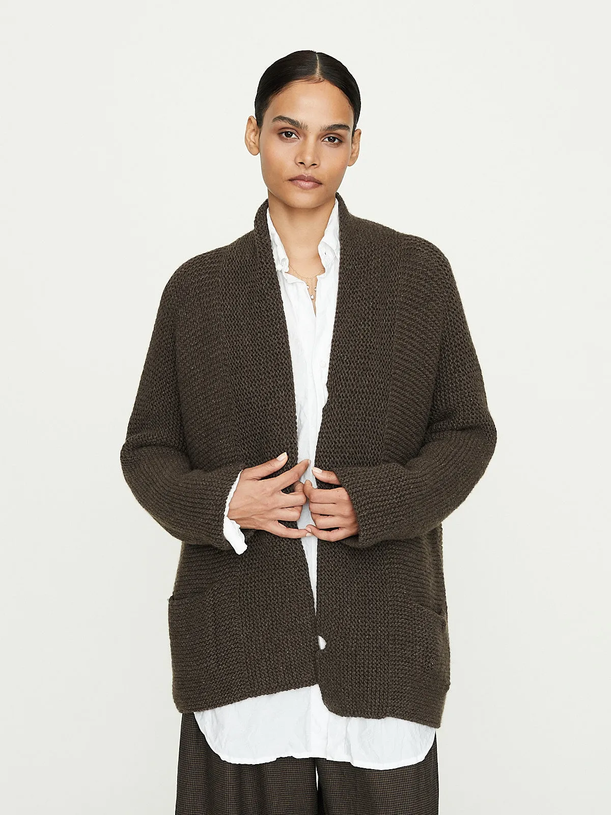 Giacca Legaccio Hand-Knitted Jacket Collo Scaille in Brown