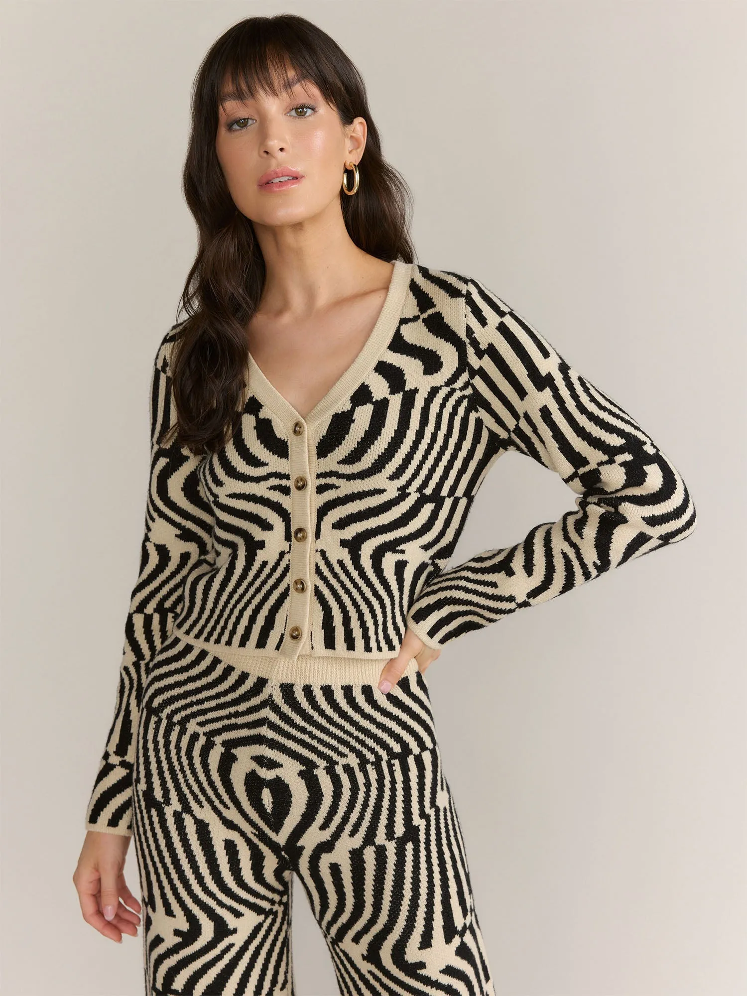 Gilli Abstract Zebra Print Cropped Cardigan - Brands We Love