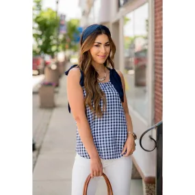 Gingham Tie Accent Tank