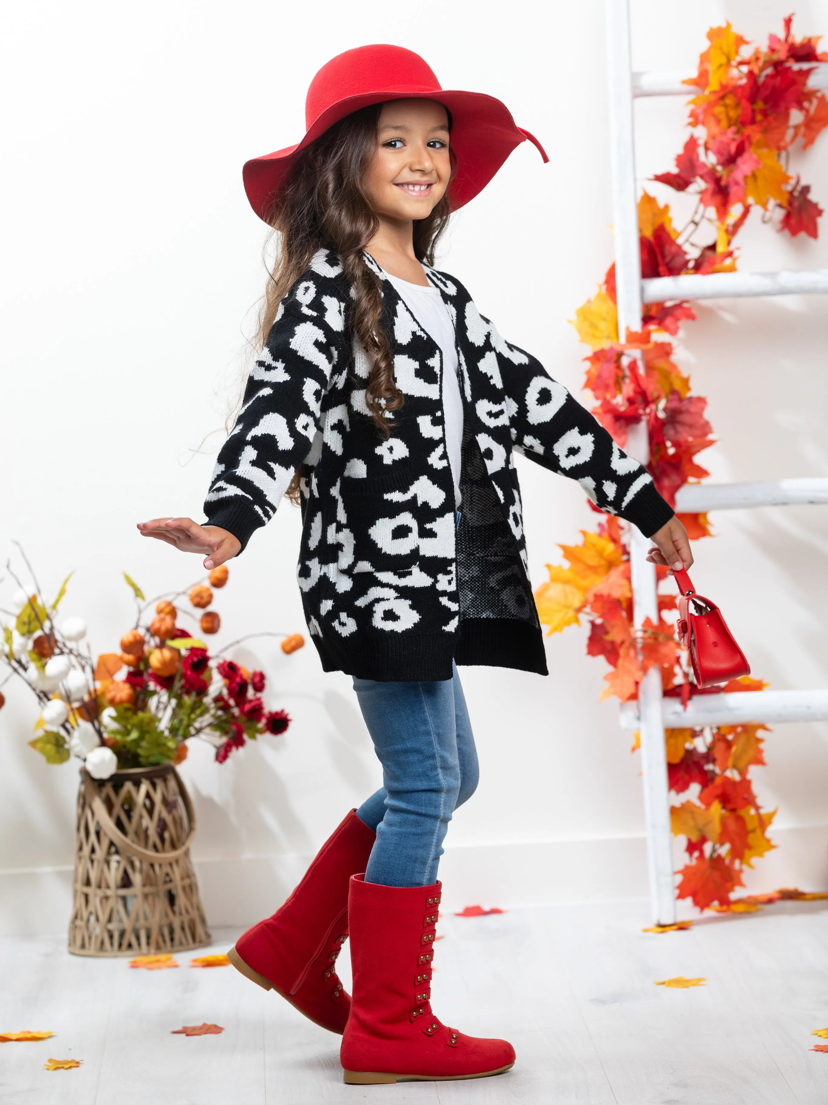 Girls Oversized Leopard Cardigan