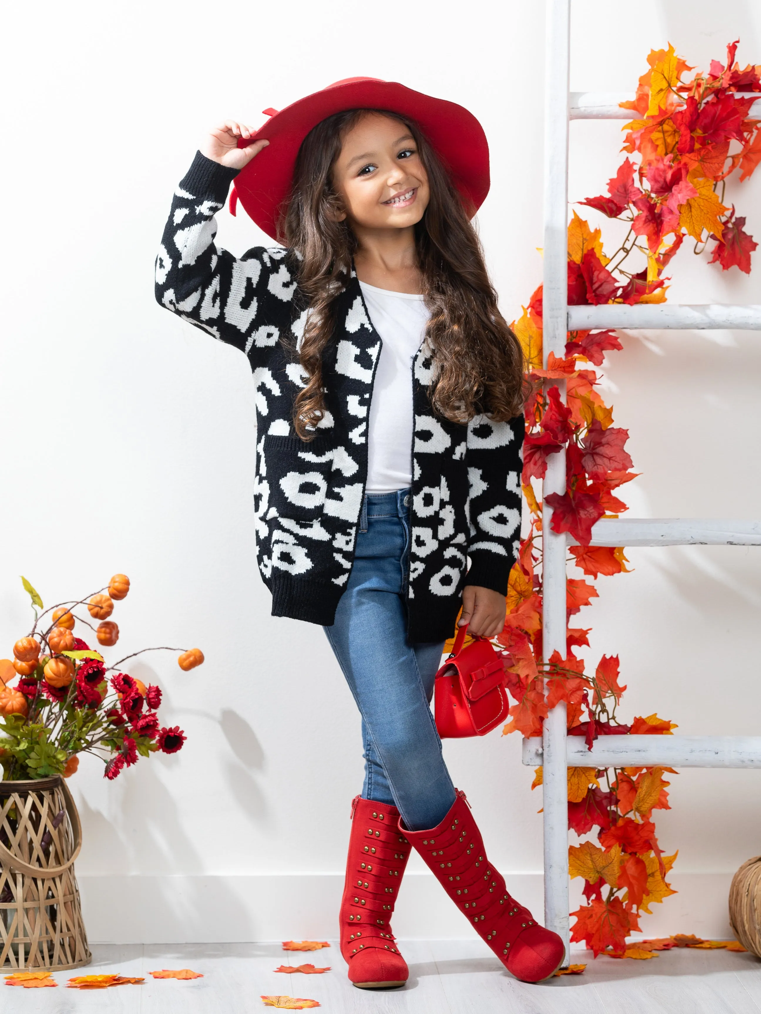 Girls Oversized Leopard Cardigan