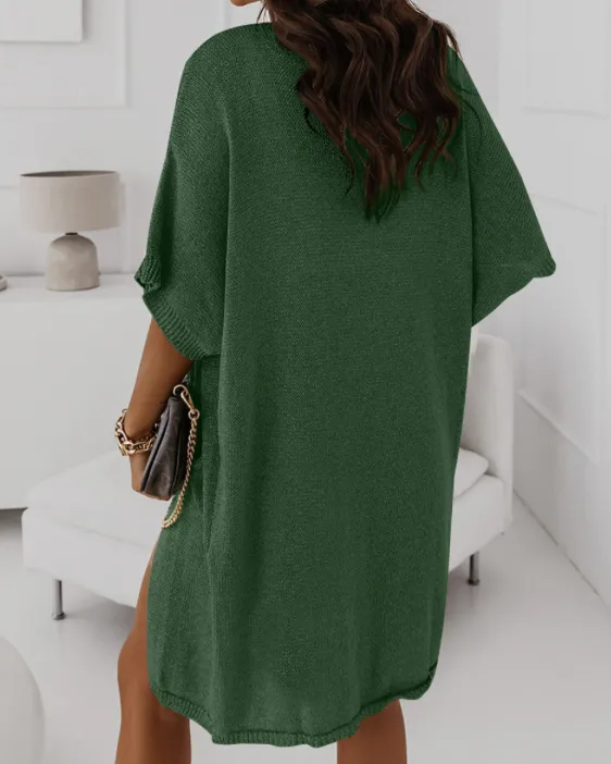 Green Dolman Half Sleeve Pocketed Long Cardigan