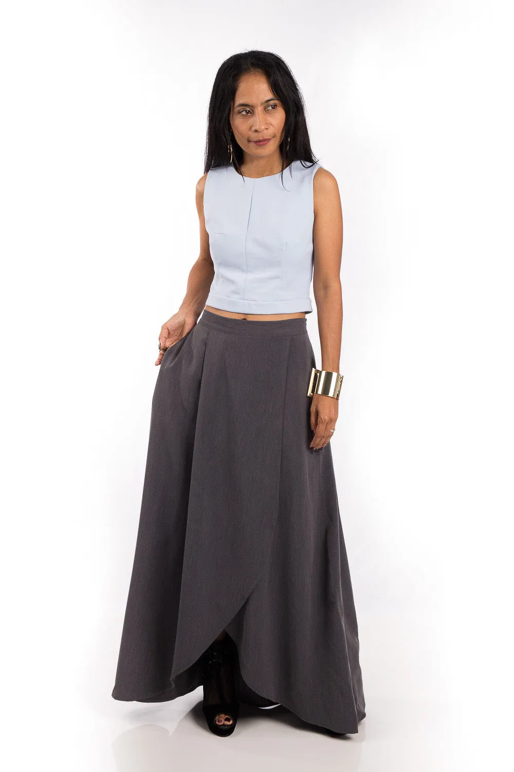 Grey Skirt,  Split Skirt, Long Grey Skirt