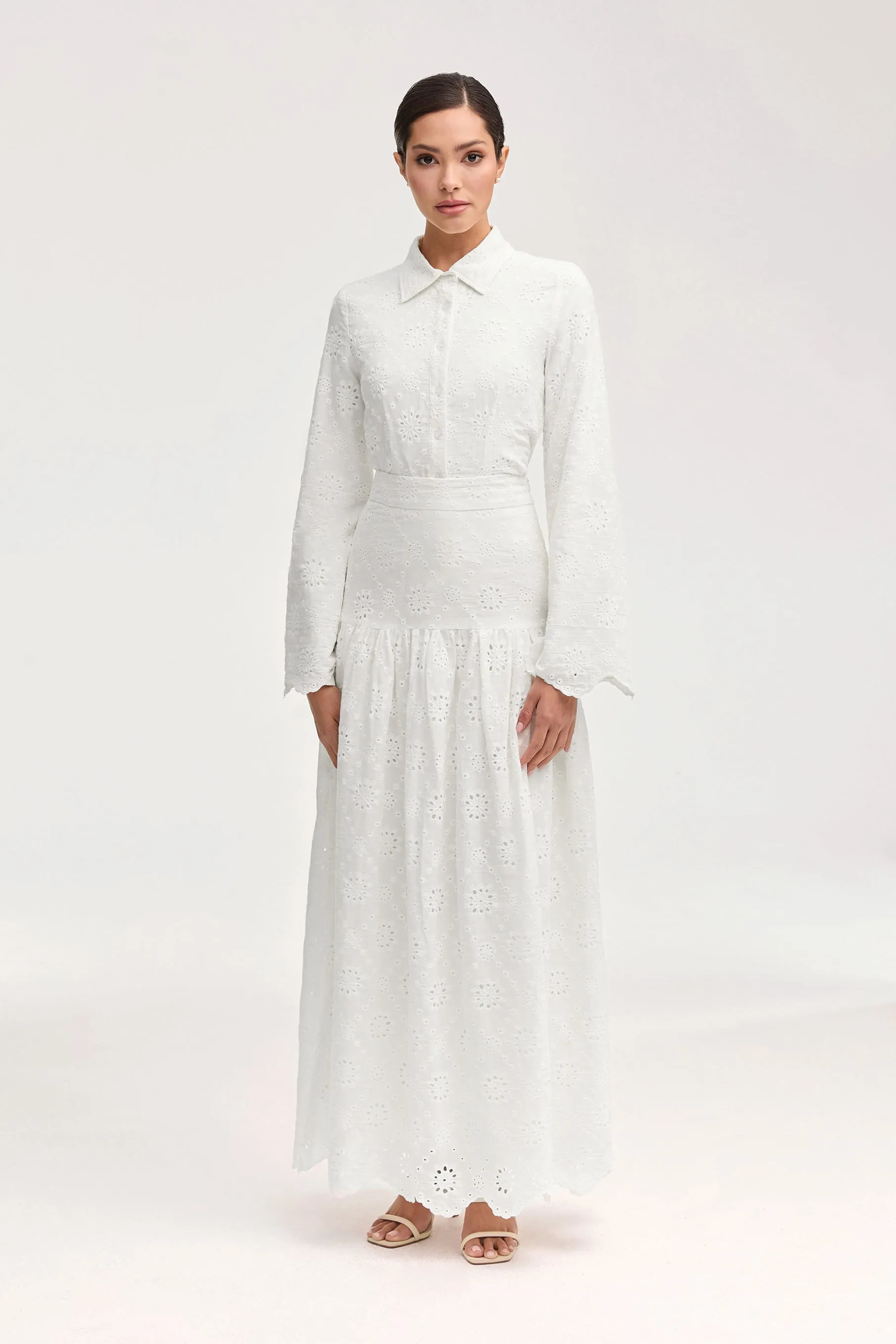 Halima White Eyelet Maxi Skirt