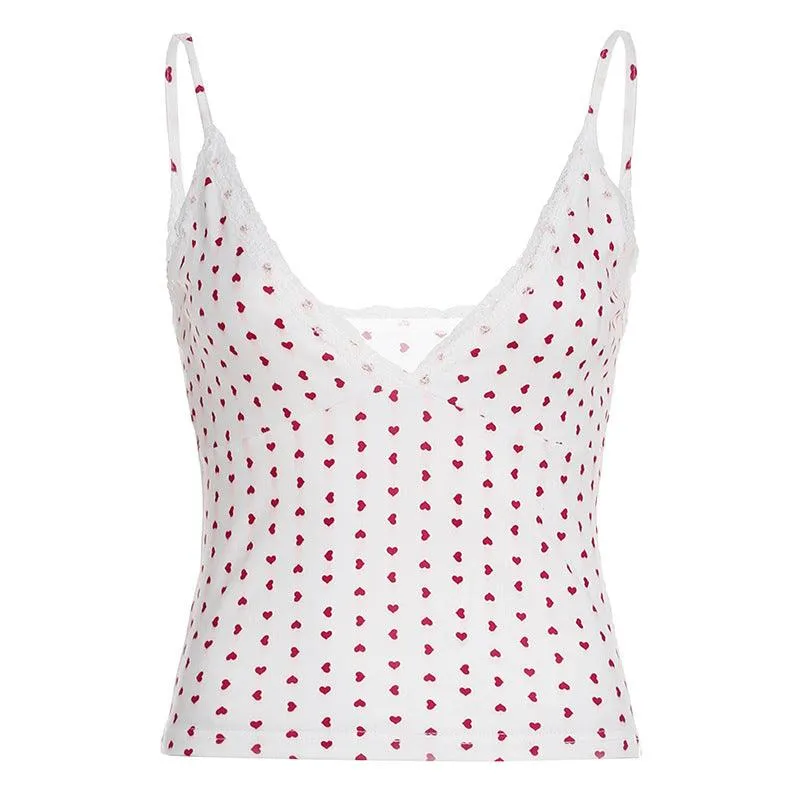 Heart Print Lace Trim Cami