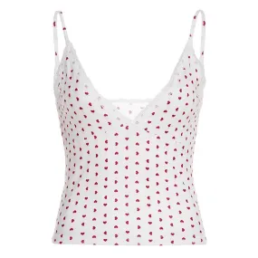 Heart Print Lace Trim Cami