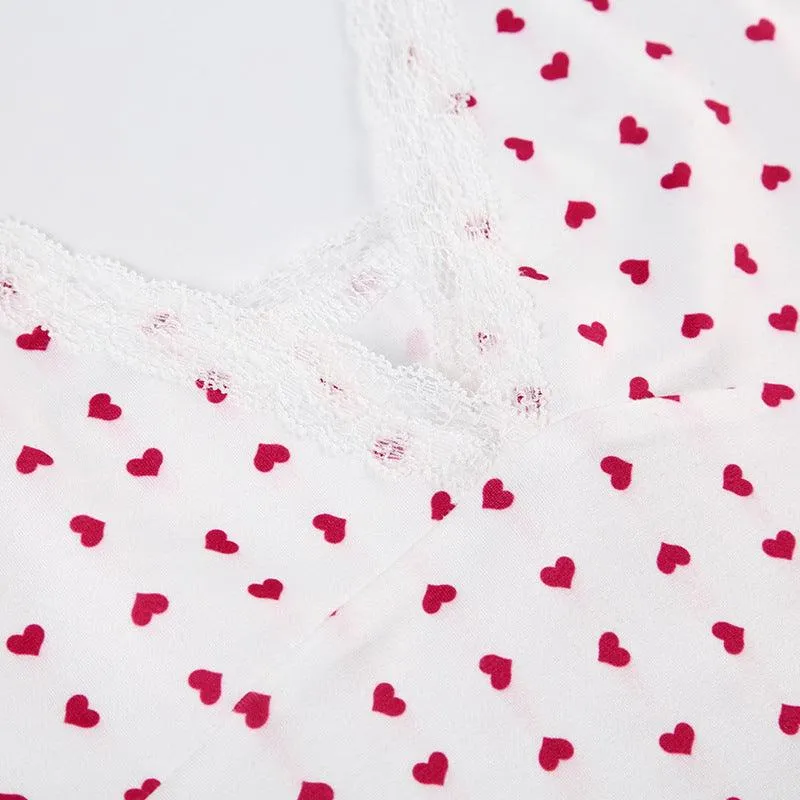 Heart Print Lace Trim Cami