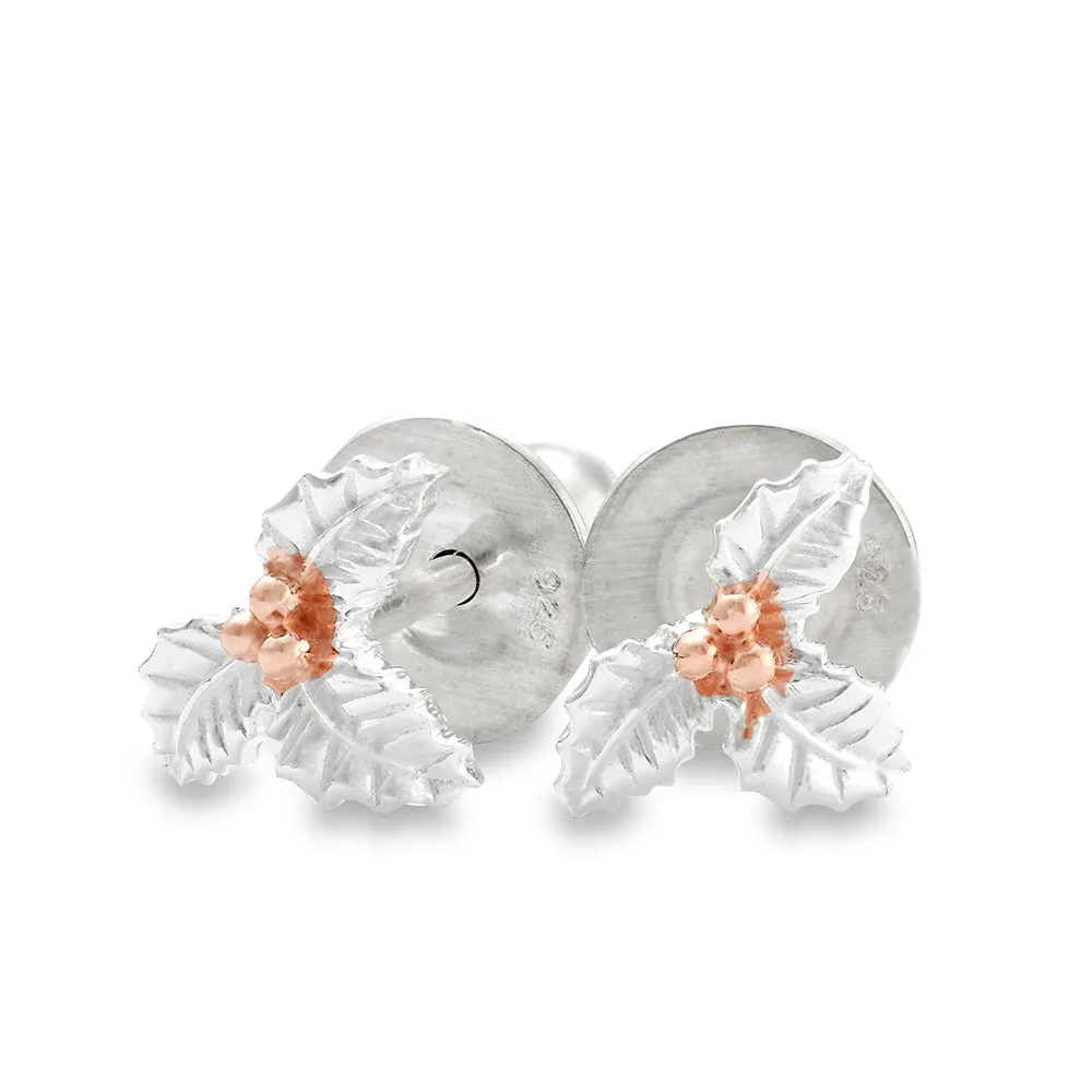 Holly Leaf Silver & Rose Gold Stud Earrings