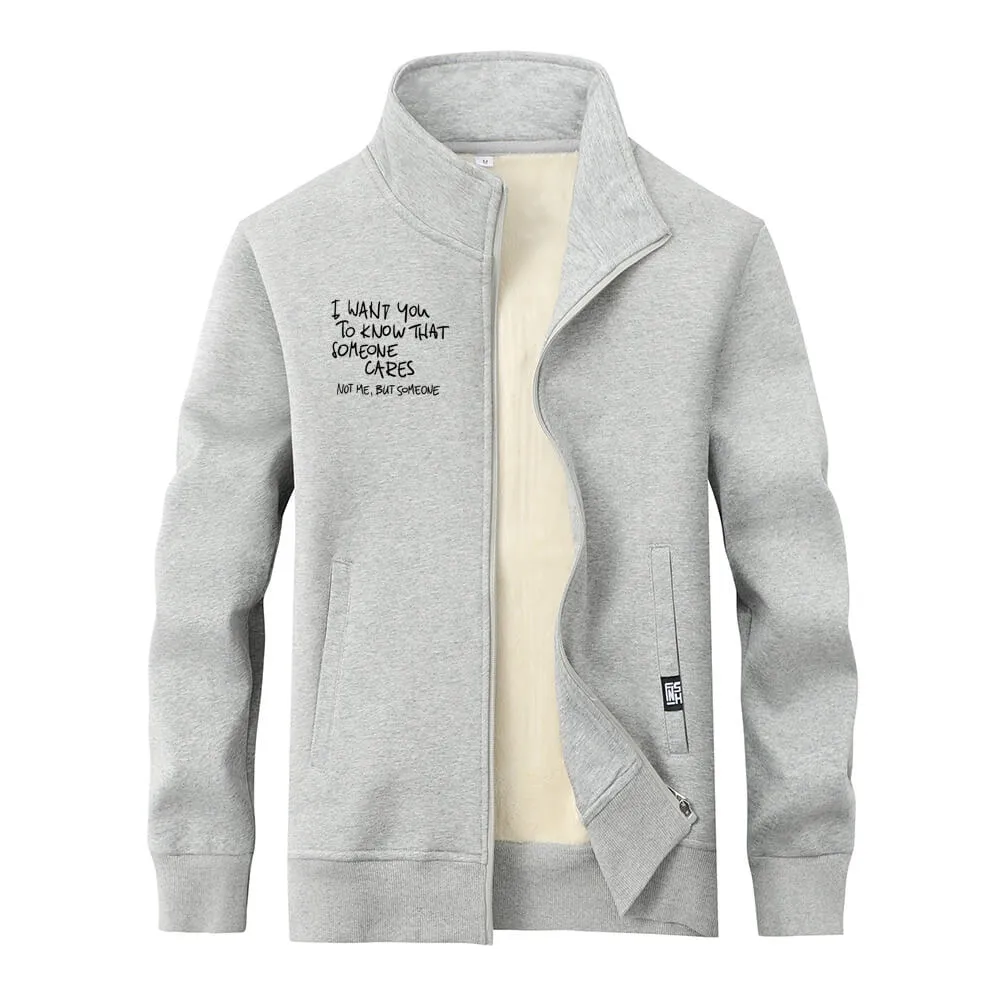 I Want You To Know Stand Collar Zip Fleece Sherpa Cardigan