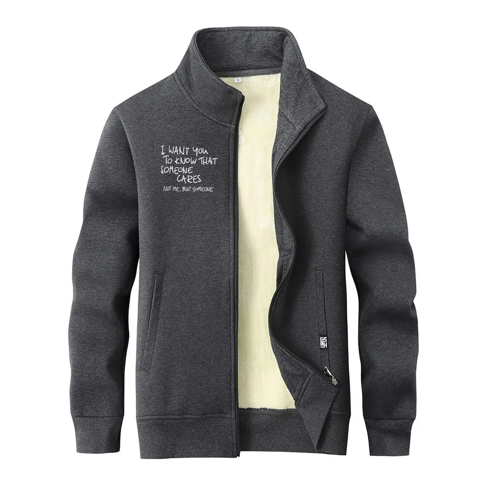 I Want You To Know Stand Collar Zip Fleece Sherpa Cardigan