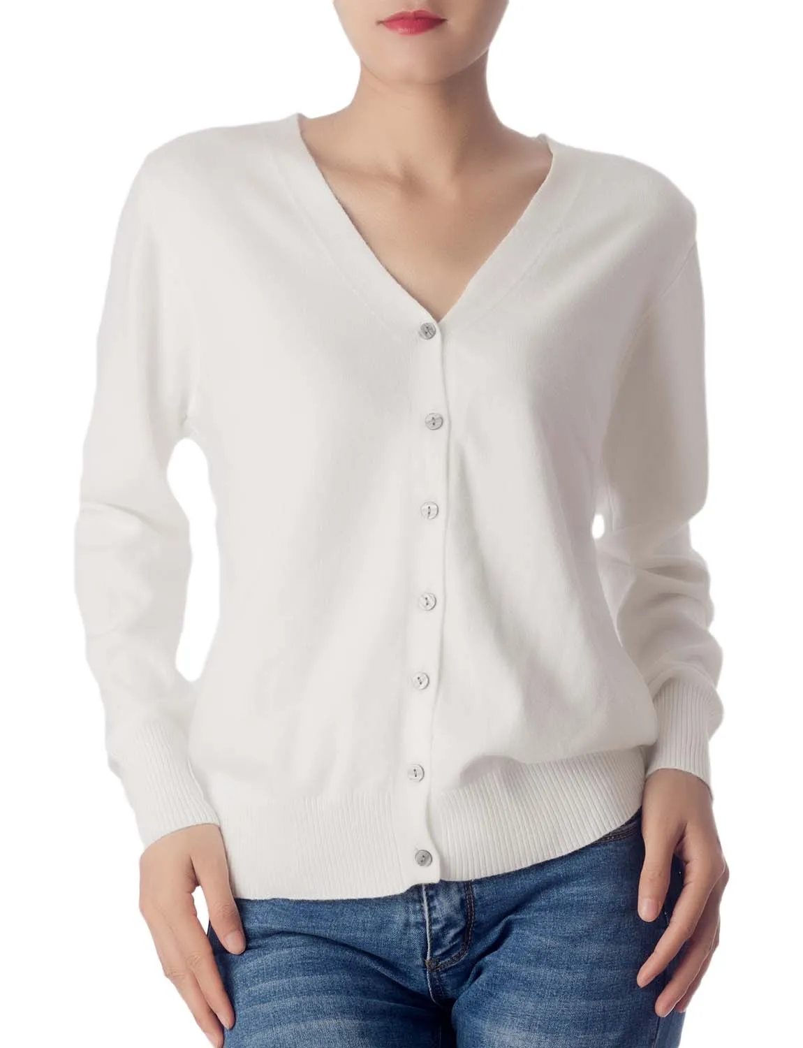 iB-iP Women's Fashion Button V-neck Sweater Ladys Lightweight Cardigan