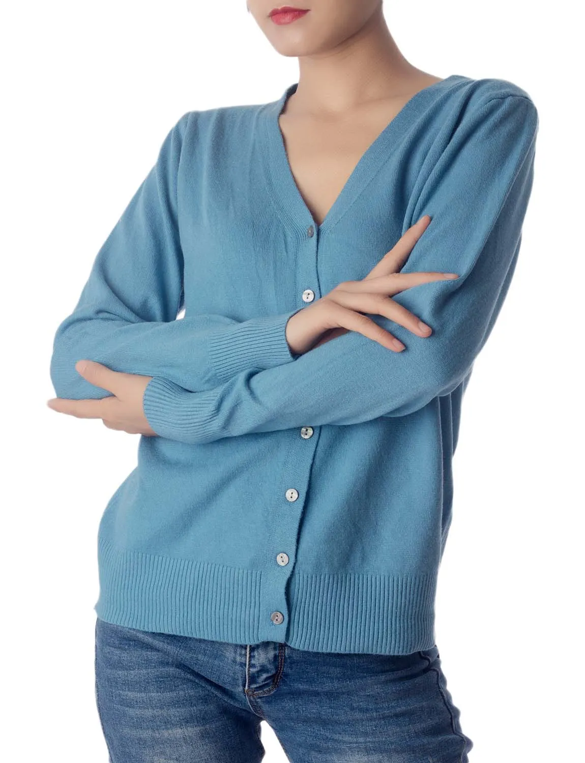 iB-iP Women's Fashion Button V-neck Sweater Ladys Lightweight Cardigan