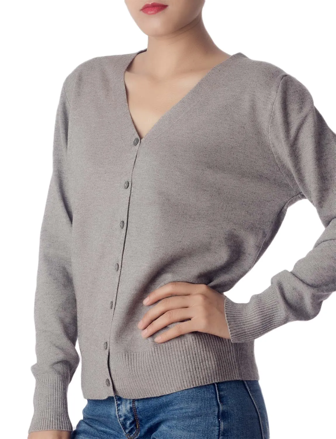 iB-iP Women's Fashion Button V-neck Sweater Ladys Lightweight Cardigan