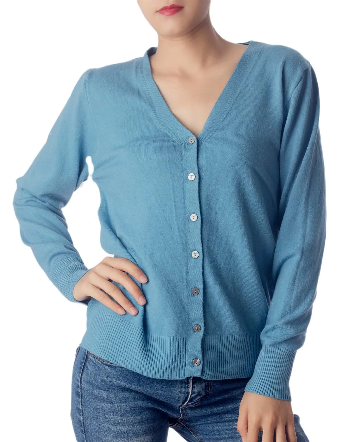 iB-iP Women's Fashion Button V-neck Sweater Ladys Lightweight Cardigan