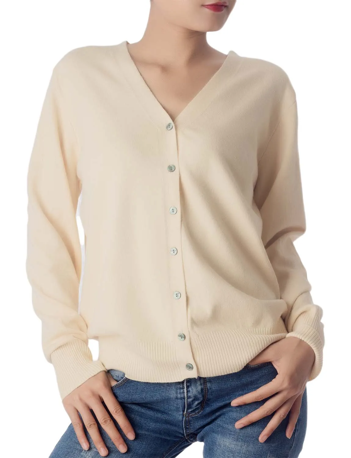 iB-iP Women's Fashion Button V-neck Sweater Ladys Lightweight Cardigan