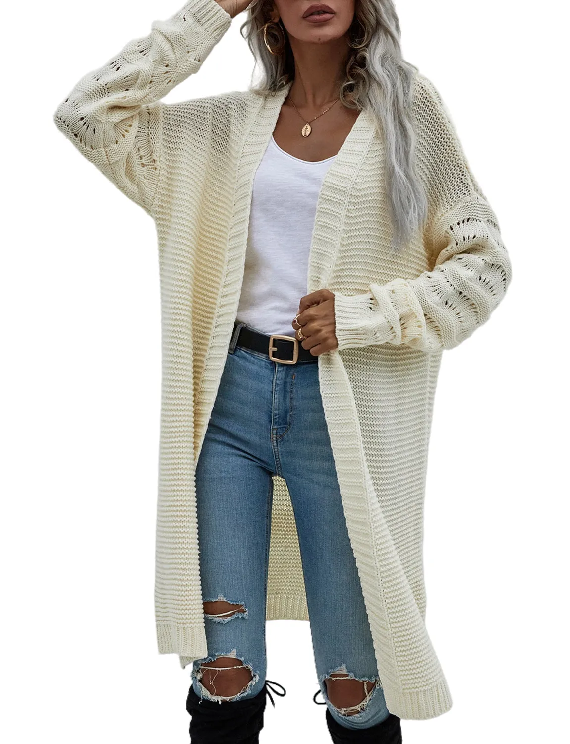 iB-iP Women's Oversize Cardigan Sweater Loose Casual Long Sleeve Solid Color Top