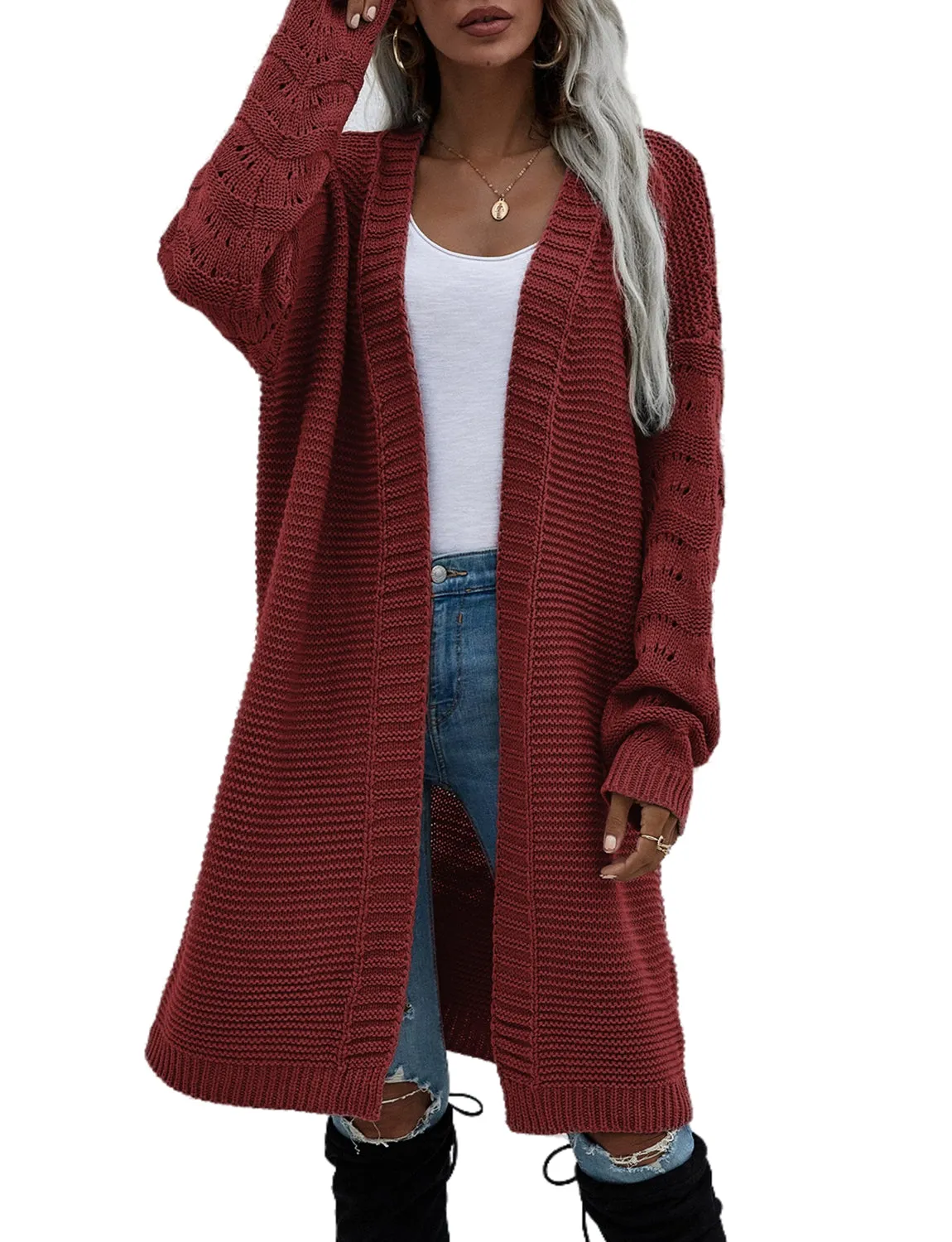 iB-iP Women's Oversize Cardigan Sweater Loose Casual Long Sleeve Solid Color Top