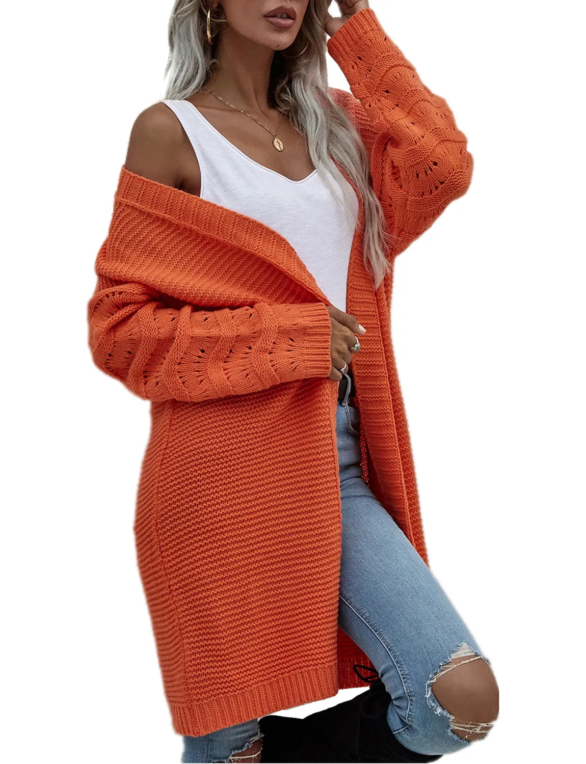 iB-iP Women's Oversize Cardigan Sweater Loose Casual Long Sleeve Solid Color Top