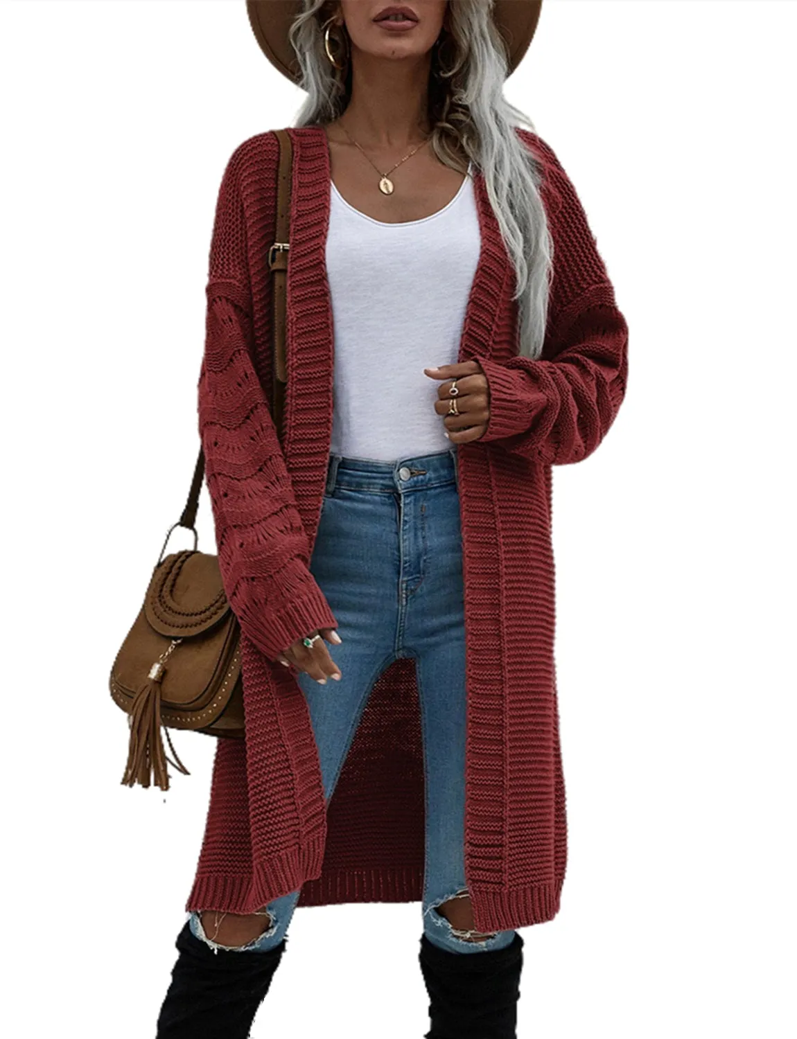 iB-iP Women's Oversize Cardigan Sweater Loose Casual Long Sleeve Solid Color Top