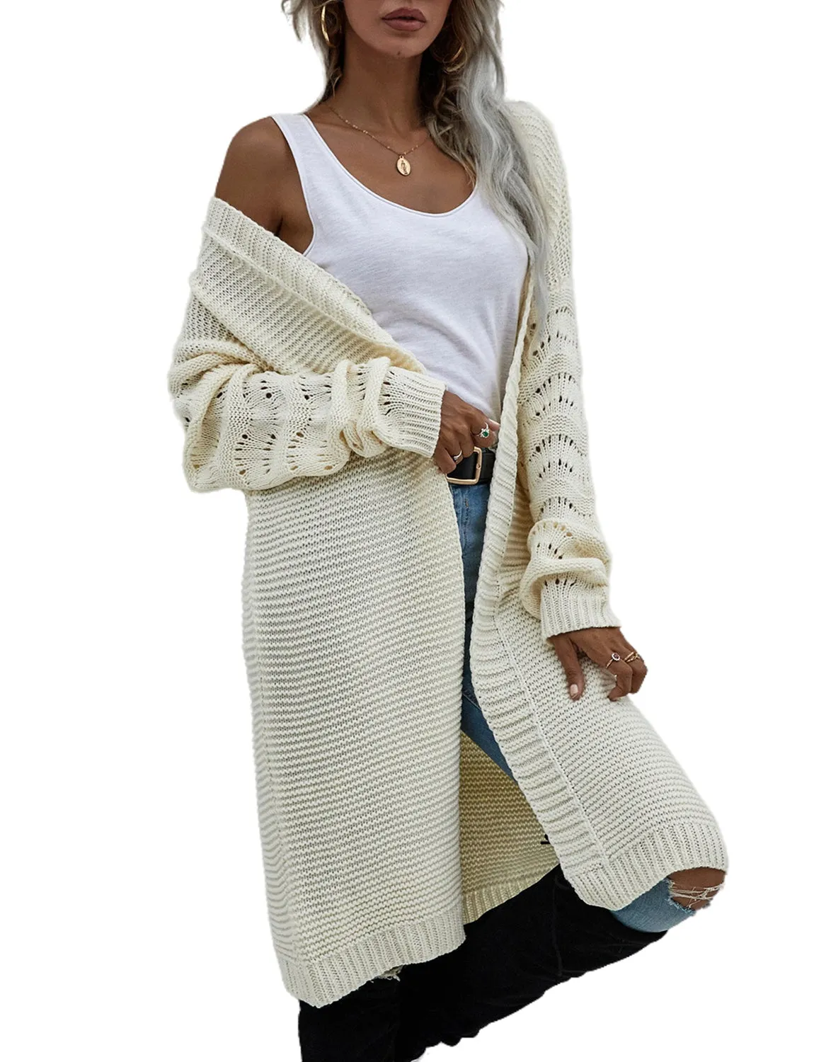 iB-iP Women's Oversize Cardigan Sweater Loose Casual Long Sleeve Solid Color Top