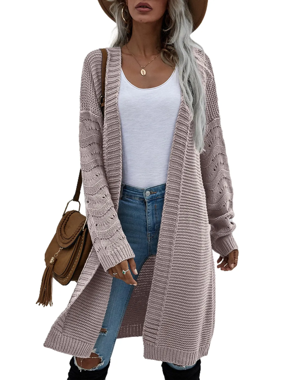 iB-iP Women's Oversize Cardigan Sweater Loose Casual Long Sleeve Solid Color Top