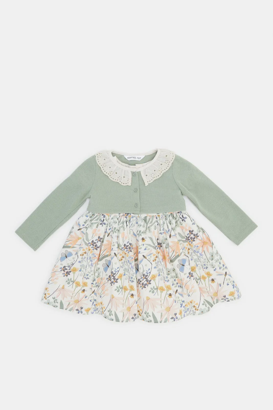 Infant Girls Ivory And Mint Dress With Cardigan (2 Piece)